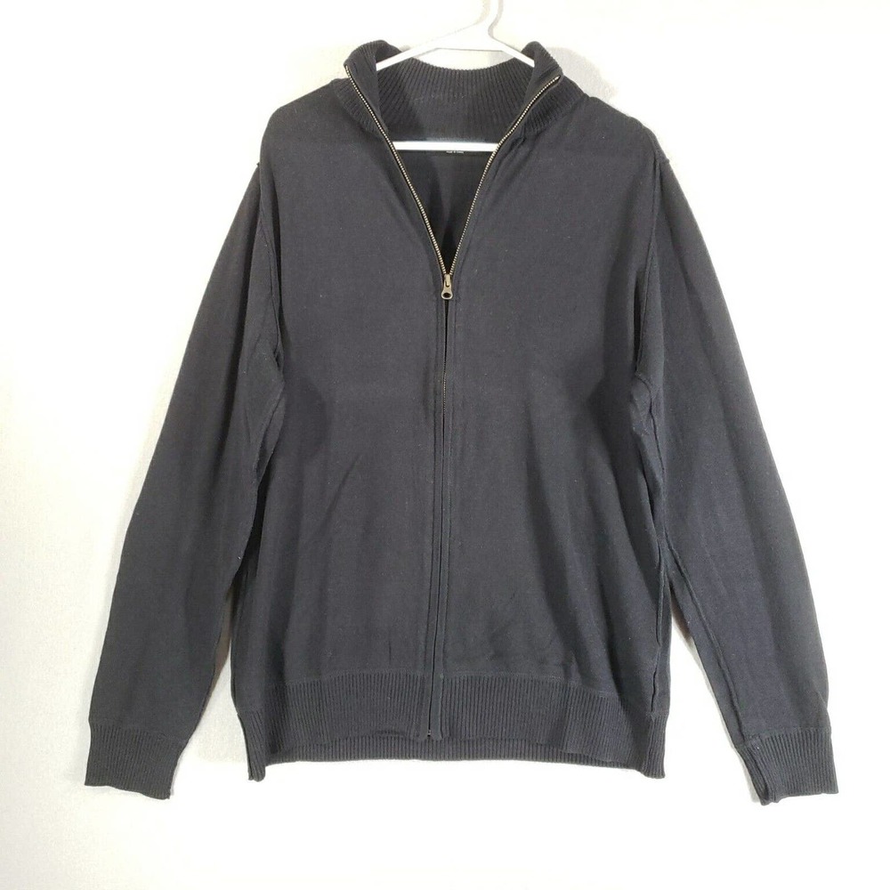Zara Sweater Mens L Black Full Zip Long Sleeve Cotton Blend